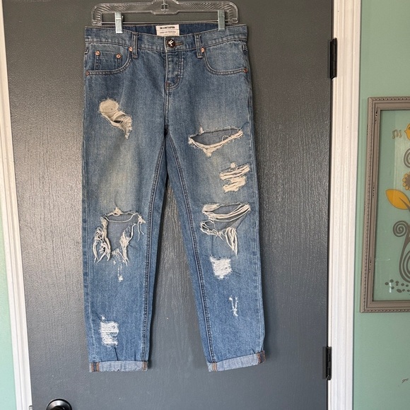 Free People Denim - Free People Distressed Blue Jeans with cuffed ankles. Low waist medium rise